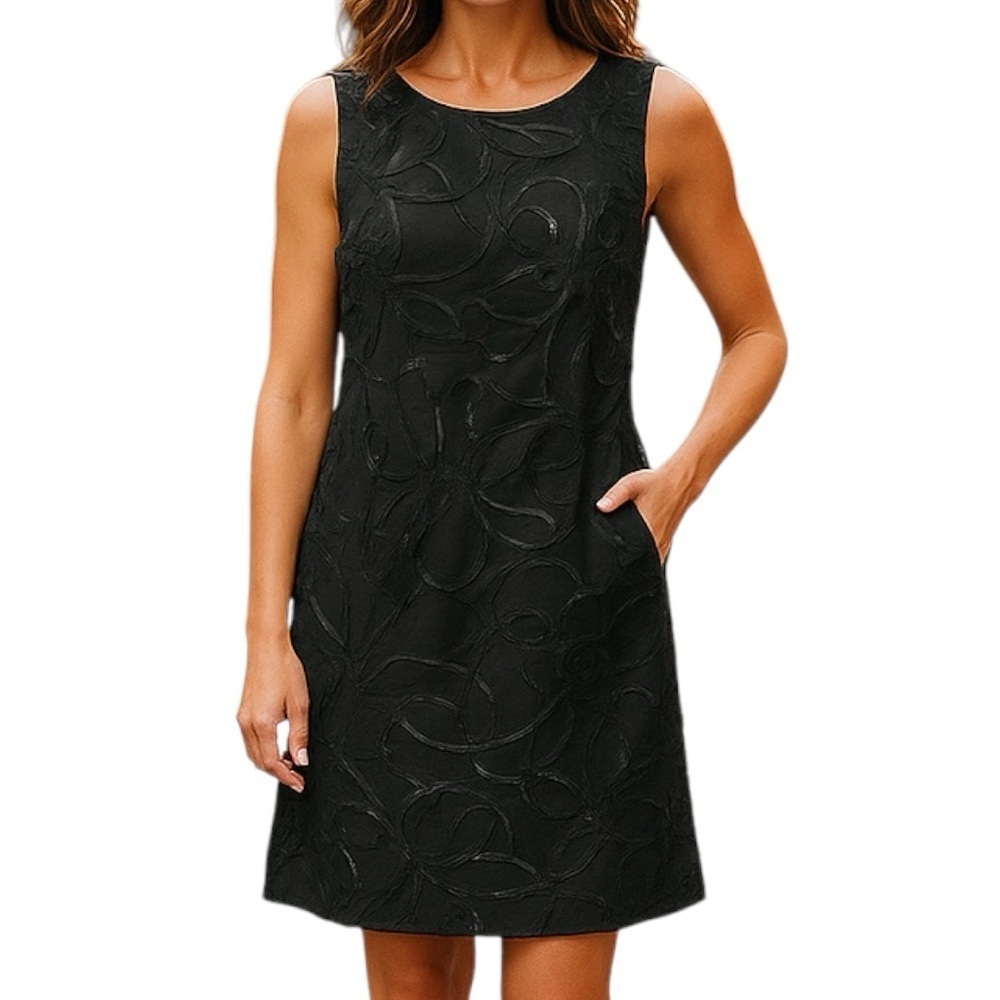 Black Sleeveless A Line Dress Ribbon Detail Size 6